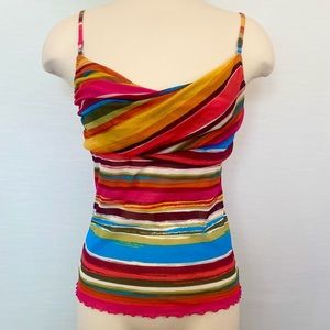 Y2K Moda International Micro Mesh Stretch Red Orange Stripe Camisole Tank Top M